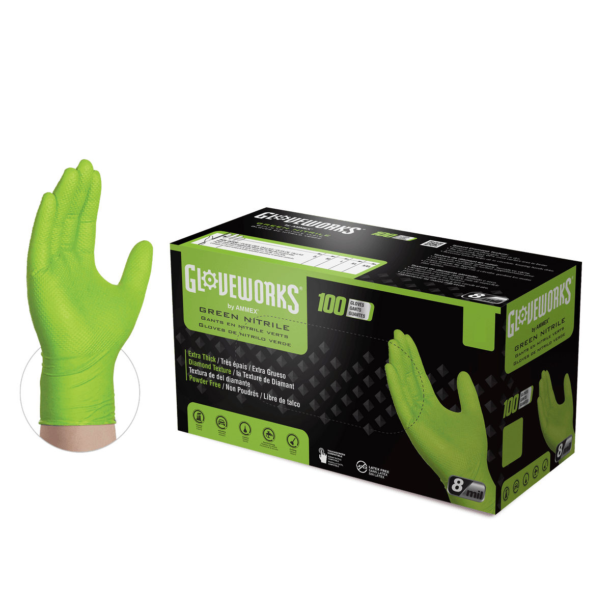GLOVEWORKS® HD GREEN NITRILE INDUSTRIAL GLOVES BOX