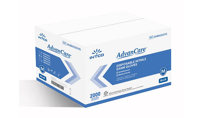 AdvanCare Nitrile Exam Gloves, Small, Blue, Case of 2000