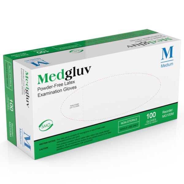 MEDGLUV Latex Exam Gloves, Medium, Box of 100