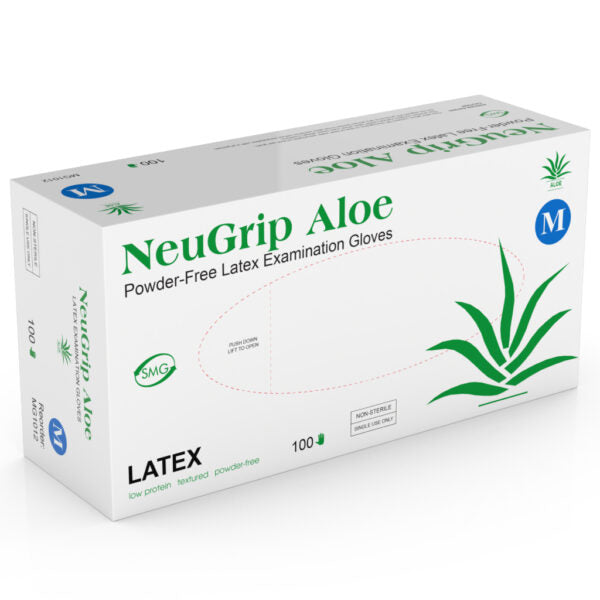 MEDGLUV NEUGRIP ALOE Latex Exam Gloves, Medium, Box of 100