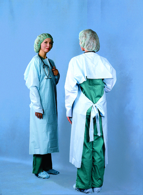 Busse Hospitals Embossed Polyethylene Gown, Thumbhook Stirrups, Individually Wrapped, Meets AAMI Level 3, Blue, 75/cs