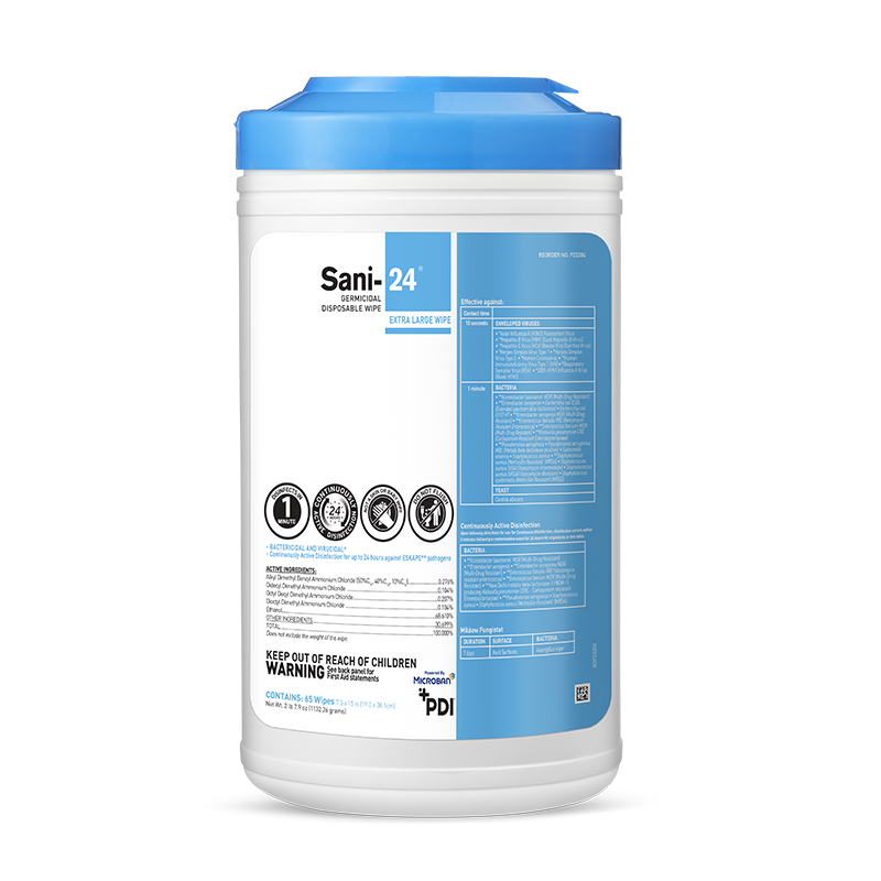 PDI SANI-24™ GERMICIDAL WIPE 5" x 6" Large Wipe 160/canister Case of 12