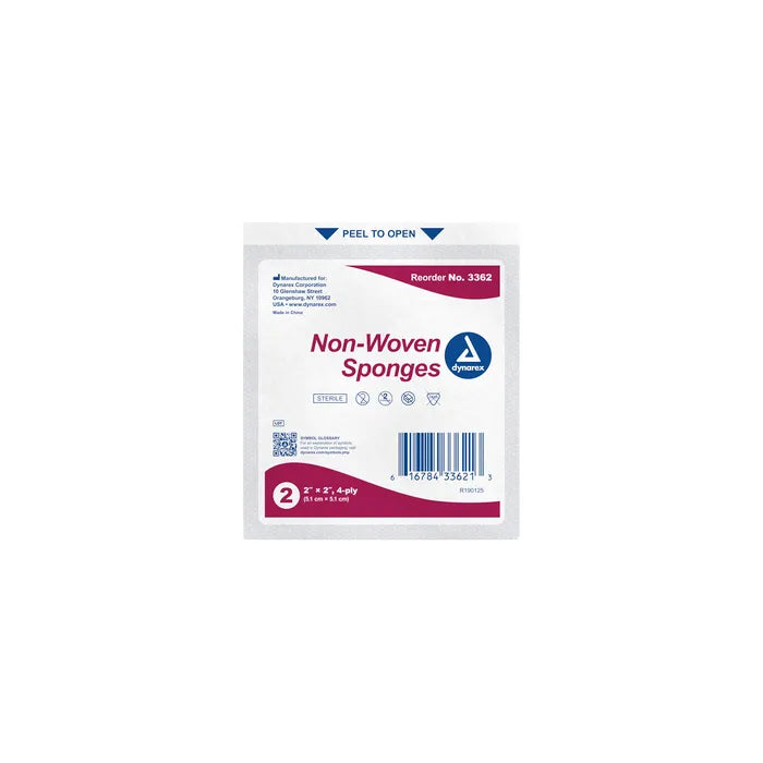 Dynarex Non-Woven Sponges, 2 per Sterile Pack, 4 ply, Various Sizes, Various Quantities