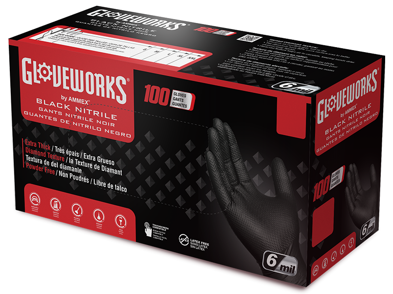 GLOVEWORKS® HD BLACK NITRILE INDUSTRIAL GLOVES BOX