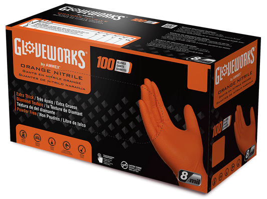 GLOVEWORKS® HD ORANGE NITRILE INDUSTRIAL GLOVES BOX