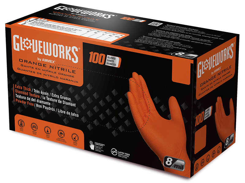 GLOVEWORKS® HD ORANGE NITRILE INDUSTRIAL GLOVES CASE