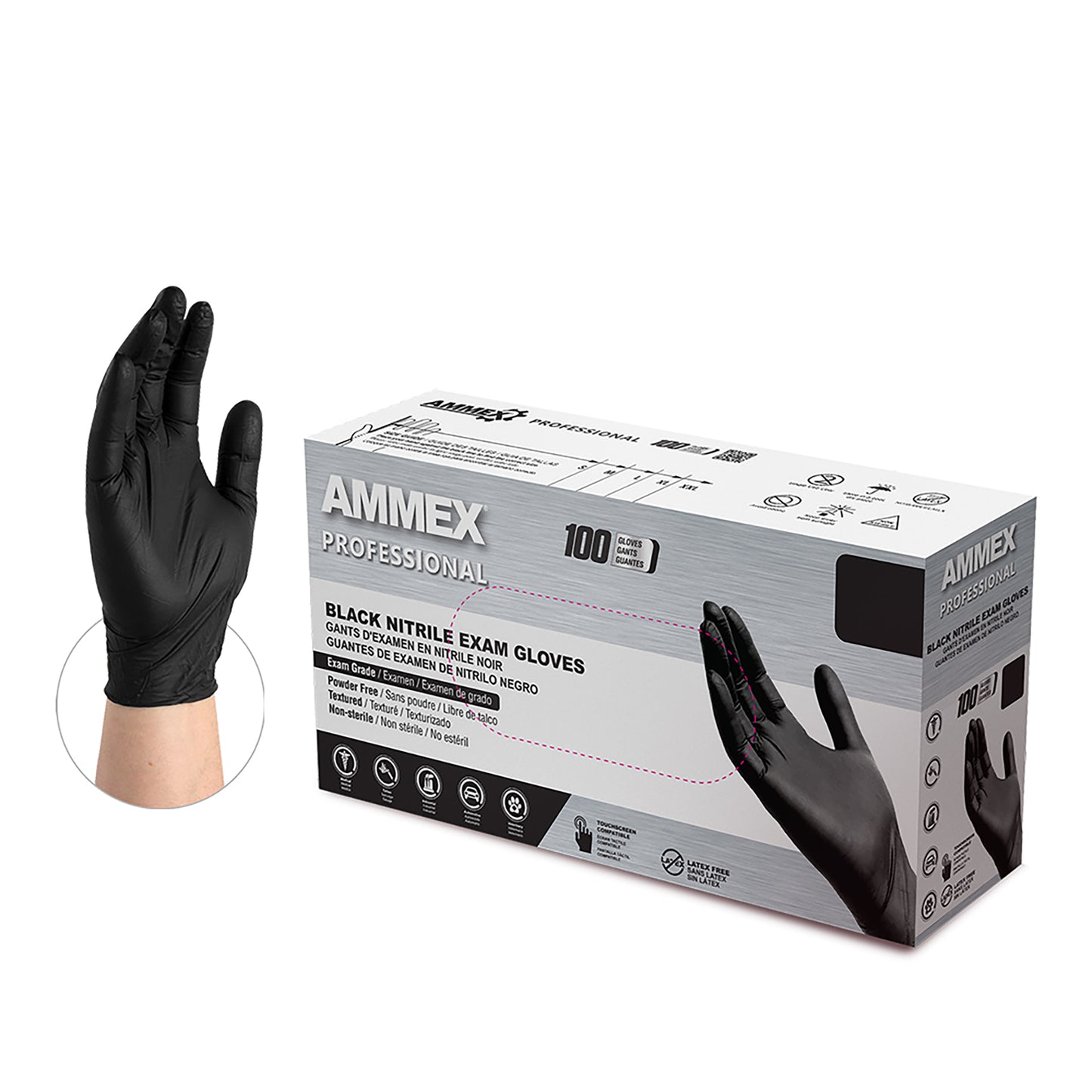 AMMEX Professional Black Nitrile, X-Large, Case of 1000