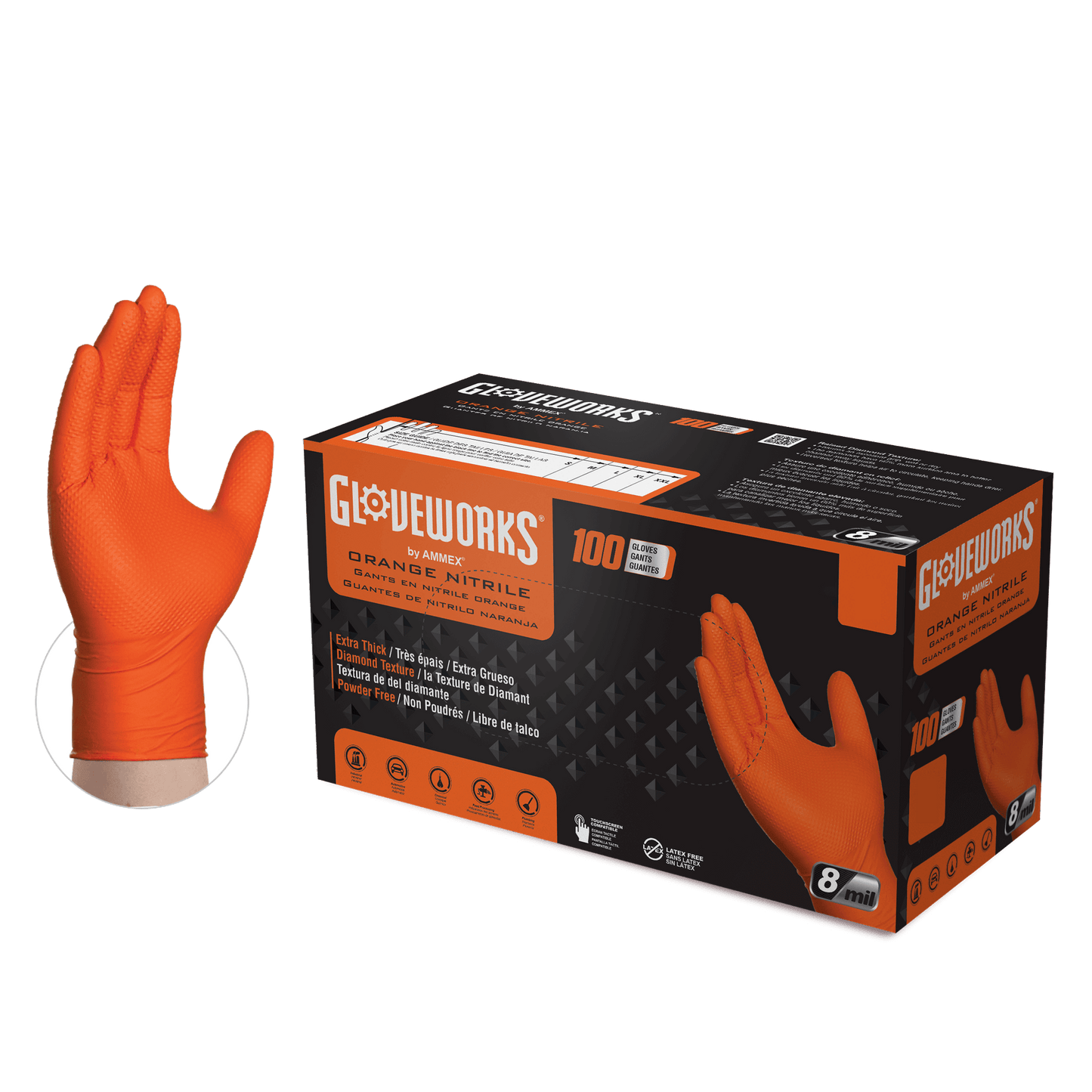 GLOVEWORKS® HD ORANGE NITRILE INDUSTRIAL GLOVES CASE