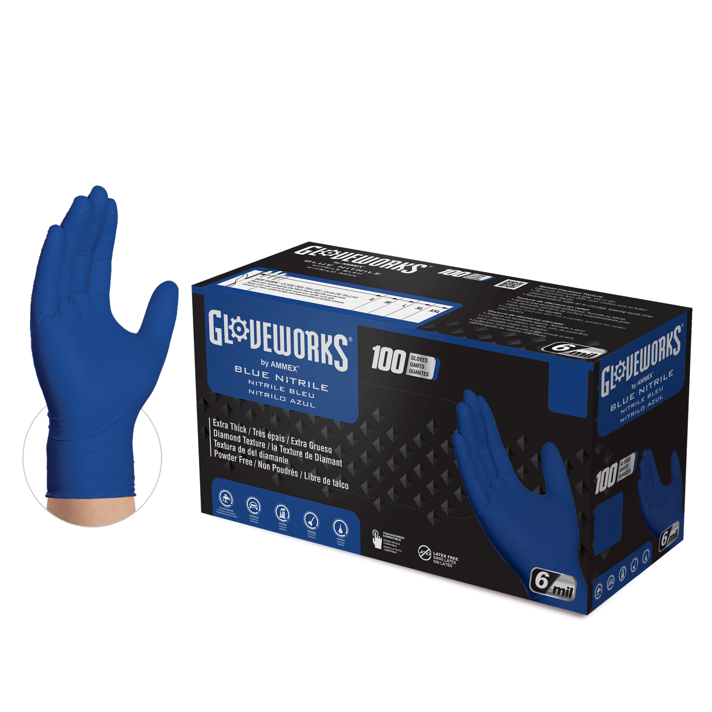 GLOVEWORKS® HD ROYAL BLUE NITRILE INDUSTRIAL GLOVES BOX