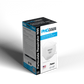 Image of N95 mask box that features image of white mask and two elastic headbands.