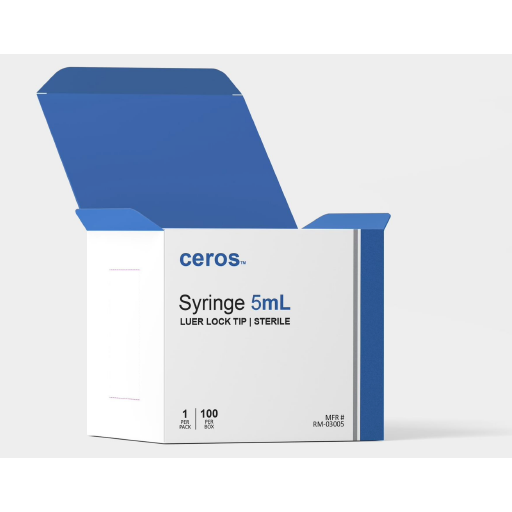Ceros 5mL Syringes, Luer Lock Tip, Sterile Blister Pack, RX Only