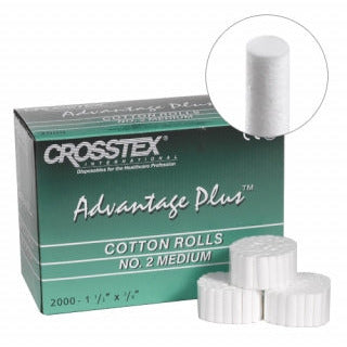 CROSSTEX ADVANTAGE PLUS COTTON ROLLS Non-Sterile, #2 Medium, 1 1/2" x 3/8", 24,000/cs