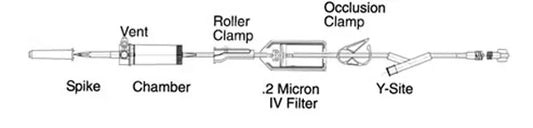 EXEL .2 Micron Filter, Y Injection Site, Vented/ Non-Vented, 84" Tube, Roller Clamp, Pinch Clamp, 20 Drops/mL, Latex/ DEHP Free, 50/cs