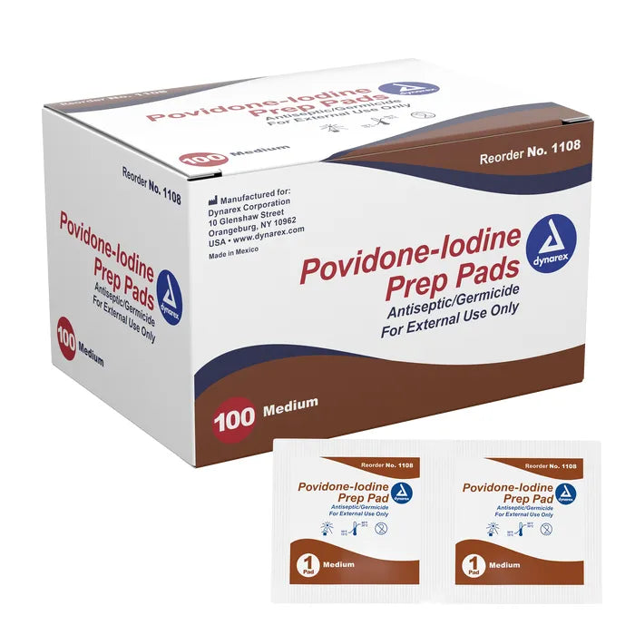 Dynarex Povidone-Iodine Prep Pad - Medium, Case/1000